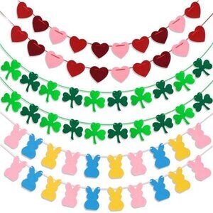 Valentines Day Decor 6 PCS Felt Garland for Valentines St Patricks 8.2 ft Each